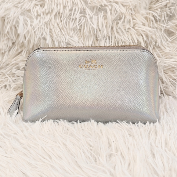 Coach Handbags - Coach Holographic Silver Leather Makeup Bag